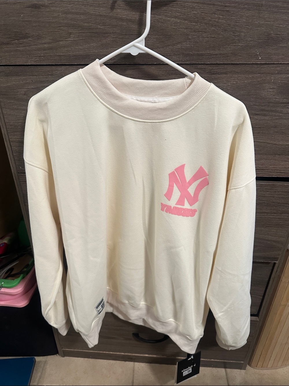Cream Sweatshirt with Pink NY Logo size L